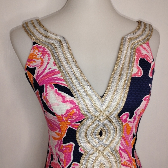 Lilly Pulitzer Dresses & Skirts - LILLY PULITZER BLUE PIQUE FLORAL DRESS
